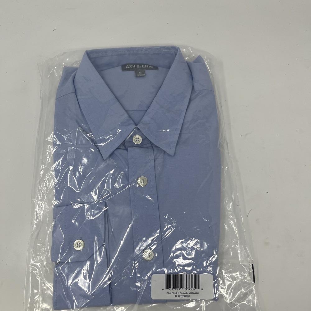 Ash & Erie Light Blue Long Sleeve Oxford Button Down Shirt Stretch Sz Medium NEW